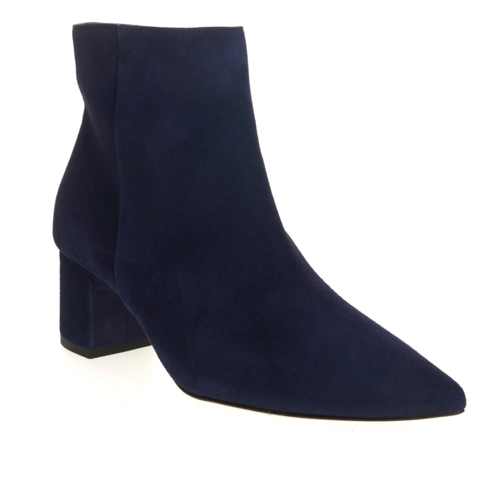 L'AGENCE Jeanne Suede Ankle Boots Midnight Blue Pointed Toe EU 37.5 US 7.5